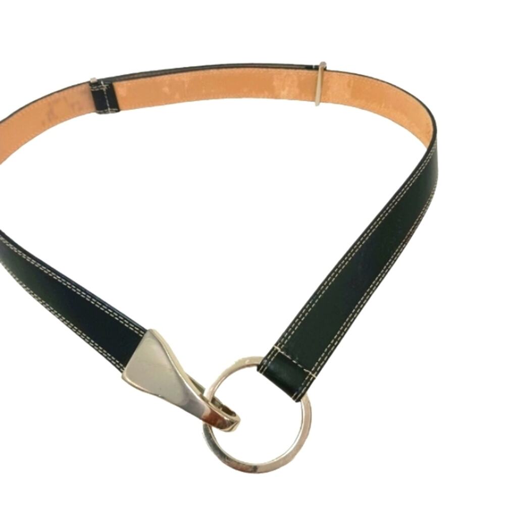 WCM Italian Leather Black Belt Sz M Silver Circle Clip Adjustable Designer Glam